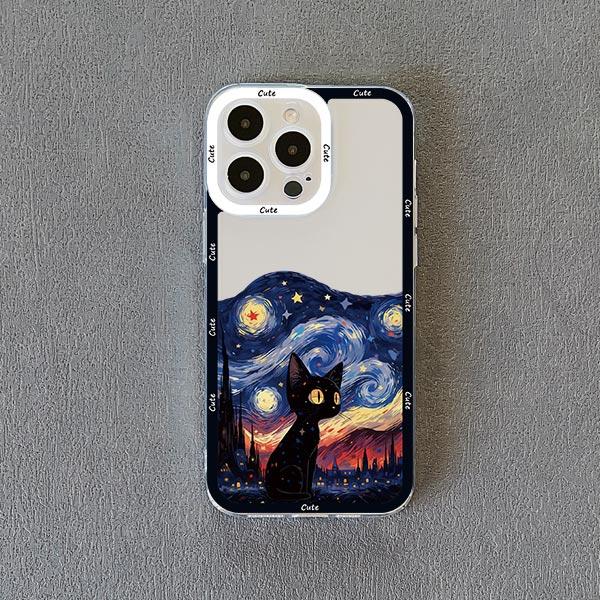 Coque de téléphone Chat Ciel Étoilé pour iPhone 13 12 Pro Max 15 14 Pro Max Plus 11 XR XS X 8 7 Plus SE 2020 Coque Arrière Souple Transparente Fundas