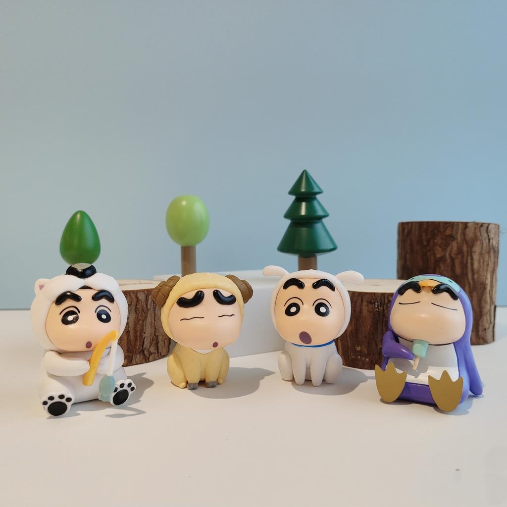 4 Stück/Set Crayon Shin Chan Anime Figur 6cm Q Version Kawaii Sammlerstück Modell Spielzeug Puppe Weihnachtsgeschenke für Kinder