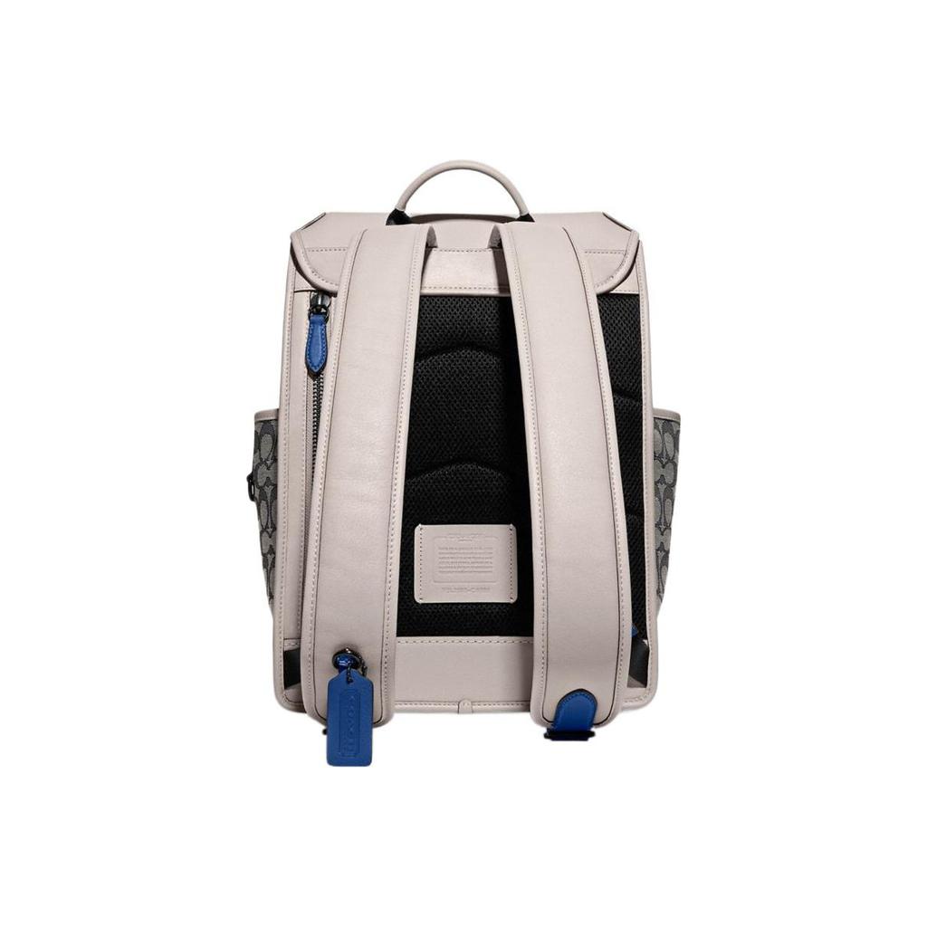 Coach League 28 Classic Monogram Flap Drawstring Color Block Canvas And Leather Backpack Men Backpack White Gray Black C9581-JITXE