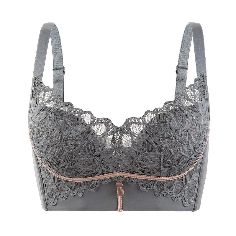 Lace Sexy Silk Underwear Women's Small Breasts Gather AB Cup Side Closed Breast No Steel Ring Adjustment Type Cover Upper Support Bra
