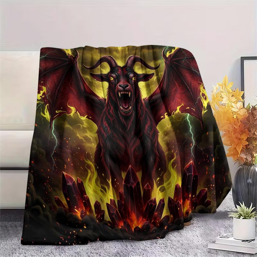 1Pc Satanic goat Print Flannel Blanket, High quality Comfortable for All Seasons, Home Decor, Warmth and Comfort, Perfect for Christmas Gifts
