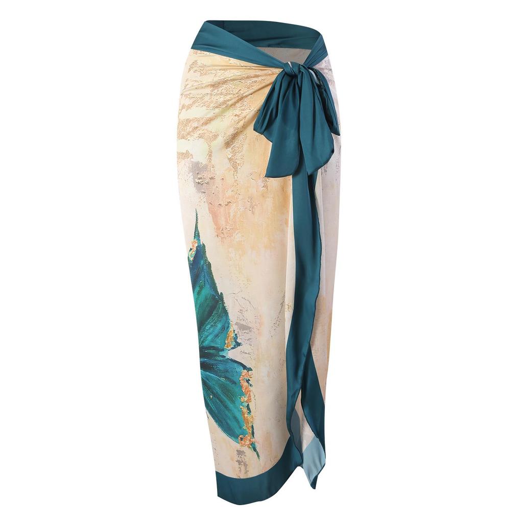 2023 Retro Chiffon Long Swimsuit Cover-Up: European & American One-Piece Bikini for Beach & Spring