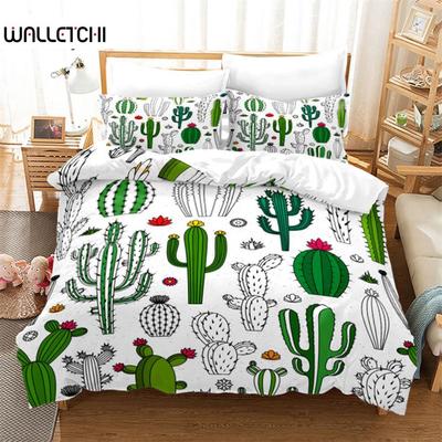 Chic Cactus Bedding Set Queen For Kids Teen Decor Cartoon Green Plants Succulents Duvet Cover Nature Art Floral Comforter Cover
