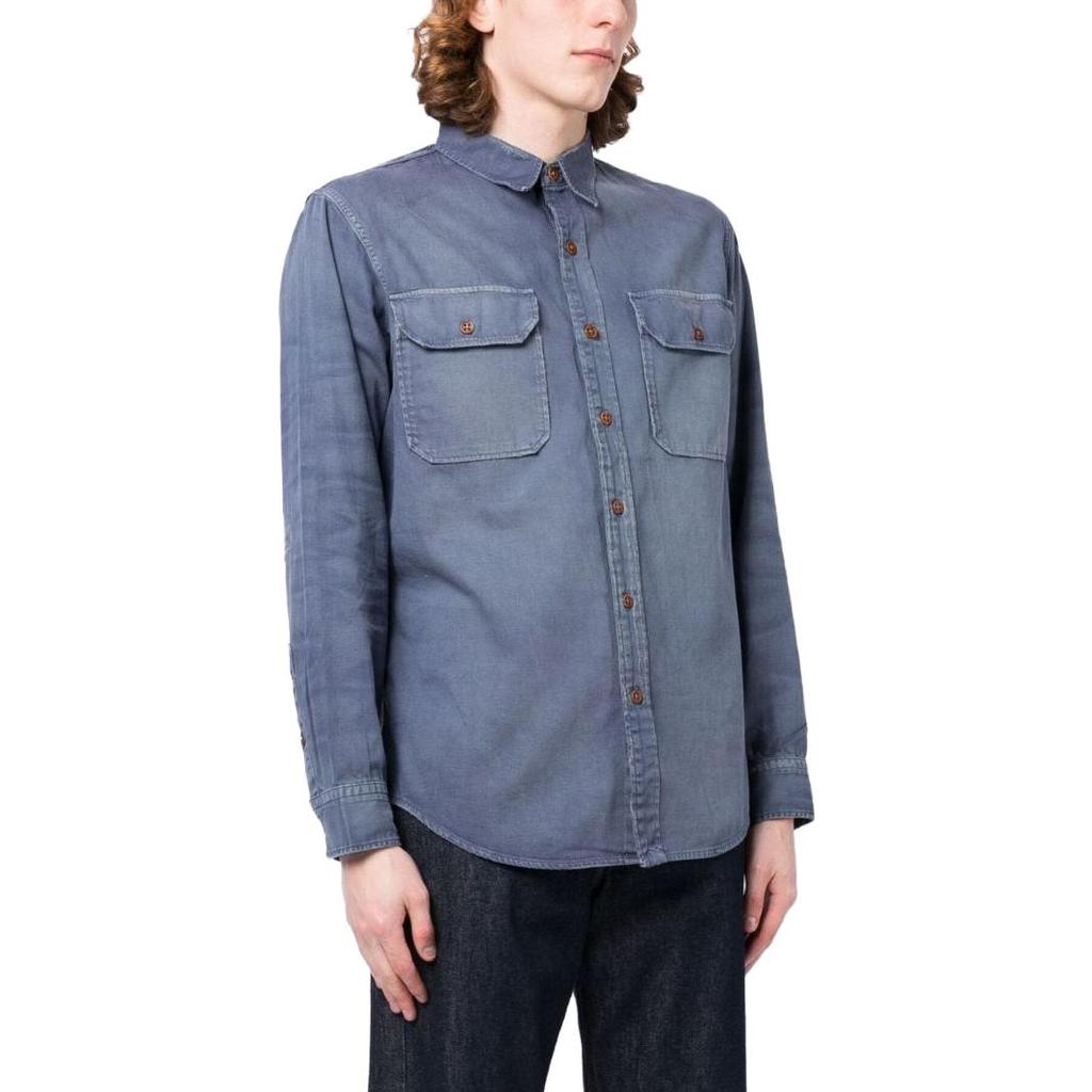Polo Ralph Lauren Solid Color Single-Breasted Polo Collar Long Sleeve Shirt Men shirts Blue 710878847-001