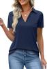 Womens V Neck Polo Shirt Short Sleeve Collared Casual Summer Top
