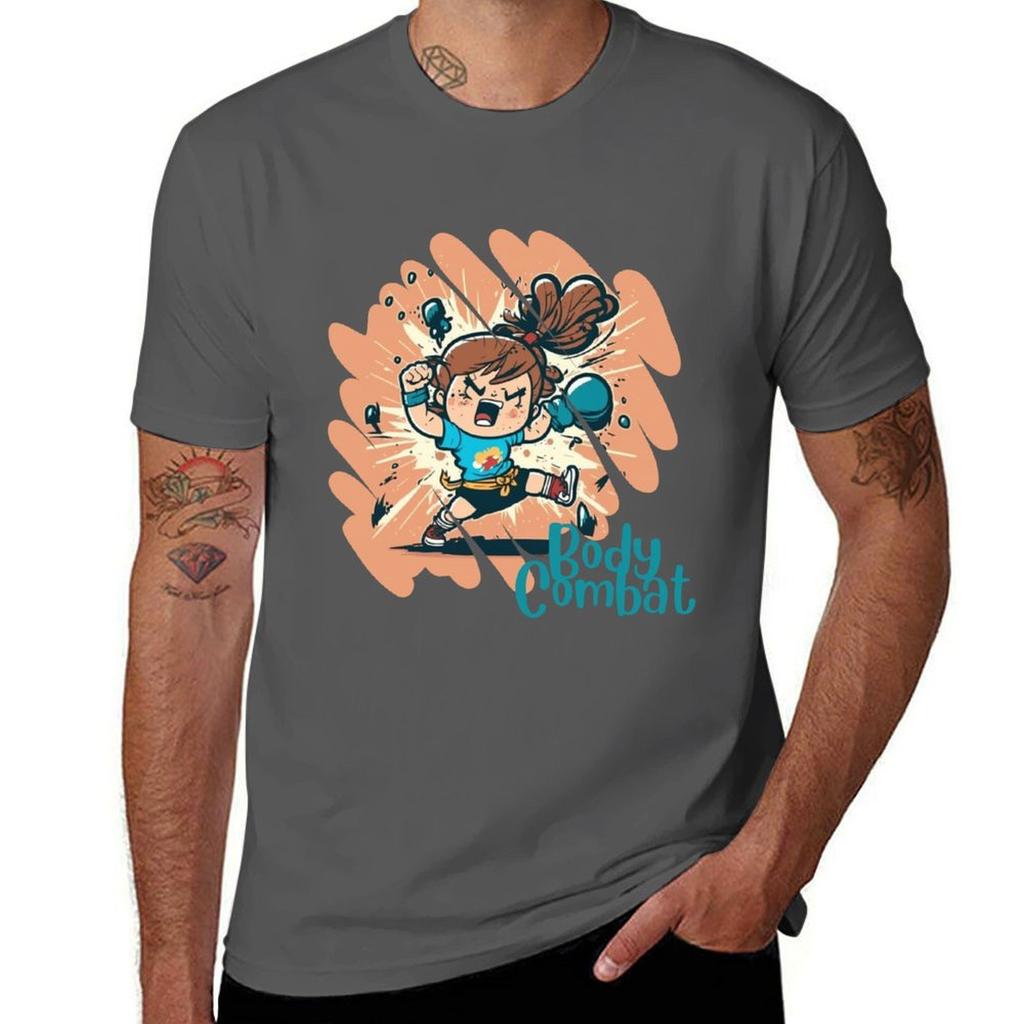 Funny Cartoonish Cute Girl Doing Body Combat Punch T-shirt Man T Shirts Cotton T Shirt Personalised T-shirt