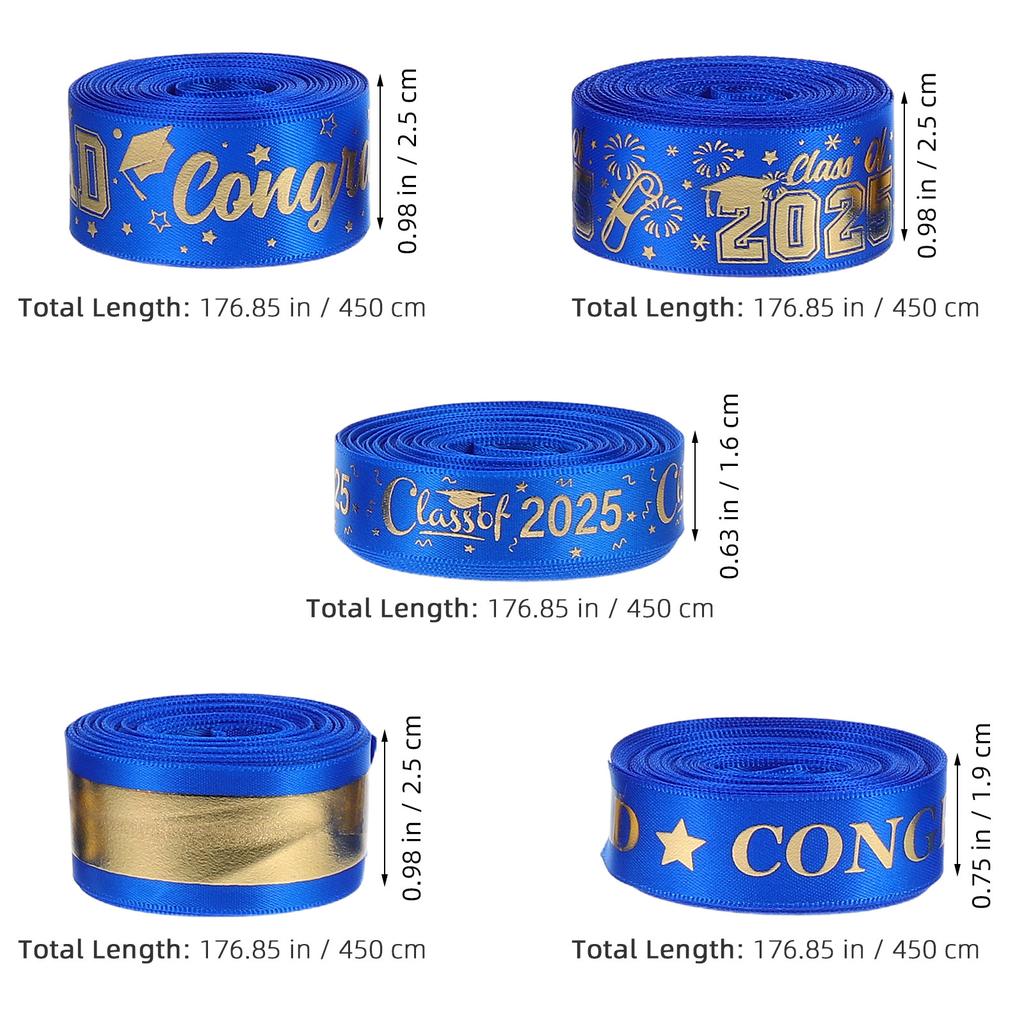 5 Rolls Graduation Decoration Ribbon 5 Yards Sturdy Washable Polyester Ribbon for School Parties Proms DIY Bows Wreaths
