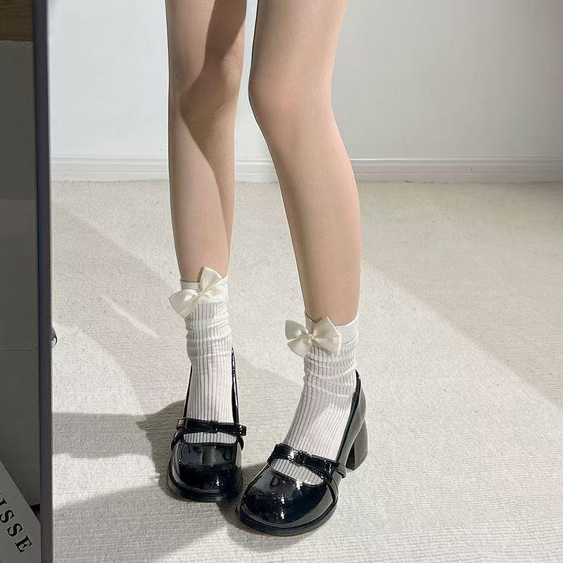 Black Single Shoes Women's Sweet Cool Gentle Shoes New Pure Desire Beautiful High Heel Bow Mary Jane Shoes