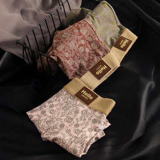 Erkek Boxer İç Çamaşırı Orta Bel Lastikli Bel U-Şekilli Konveks Külot Çiçek Desenli Pijama İç Çamaşırı Günlük Giyim