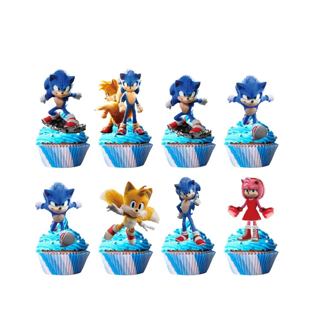 New Sonic Birthday Party Decoration Hedgehog Action Figure Party Paper Plate Knife Fork Paper Towel Cup Tablecloth Toy Kid Gifts