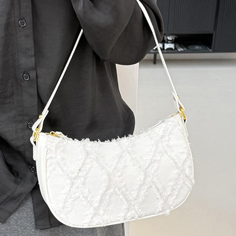 Personalized Underarm Bag 2025 Summer New Fashion Popular Women's Bag Denim Foreign Style Rhombus Rough Edge Shoulder Bag