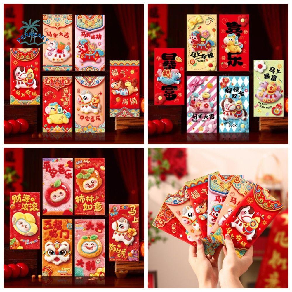 6Pcs Candy Color Pony Red Envelope Chinese Style Blessing Spring Festival Red Packet 2026 Horse Year Hongbao