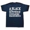 Lustig Eine schwarze Frau spricht Zuhören und Lernen Vintage Grafik T-Shirts Herrenmode Lässig Baumwolle Locker Übergroßes T-Shirt