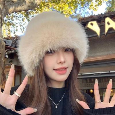 Damen Winter-Barett Mode Vielseitig Verdickt Warm Kunstfuchsfell Nerz Samt Mongolischer Hut