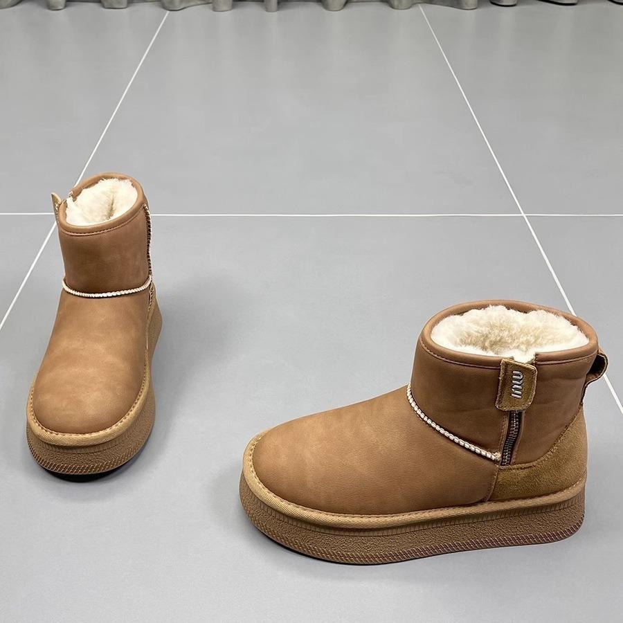 Soft leather version~ Thickened snow boots women's winter 2025 new thick-soled zipper warm casual non-slip cotton boots