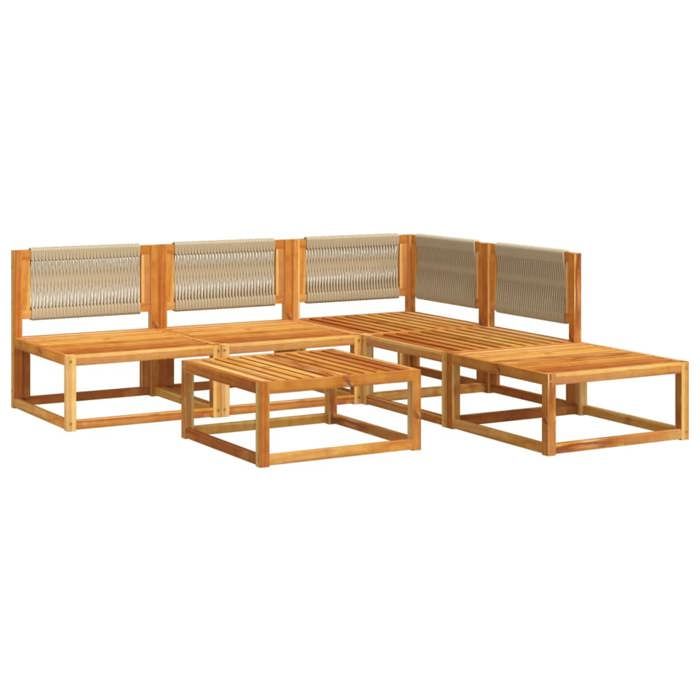 VidaXL 6-Piece Garden Sofa Set with Cushions In Acacia Wood and Rope 3278864