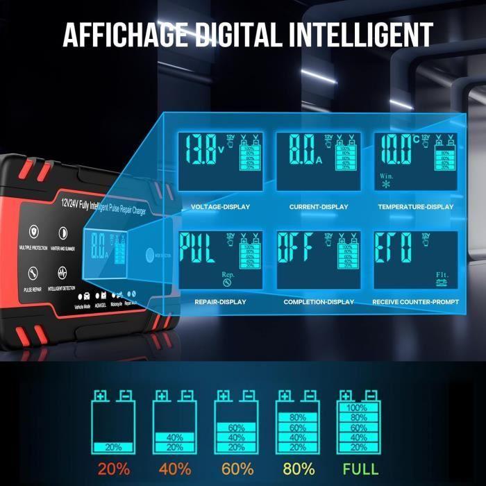 Chargeur De Batterie - Husgw - 12V/24V - 8A - Fonction Réparation - Écran LCD