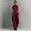 Europe, America, drape cotton and linen shirt solid color fashion temperament sleeveless trousers suit