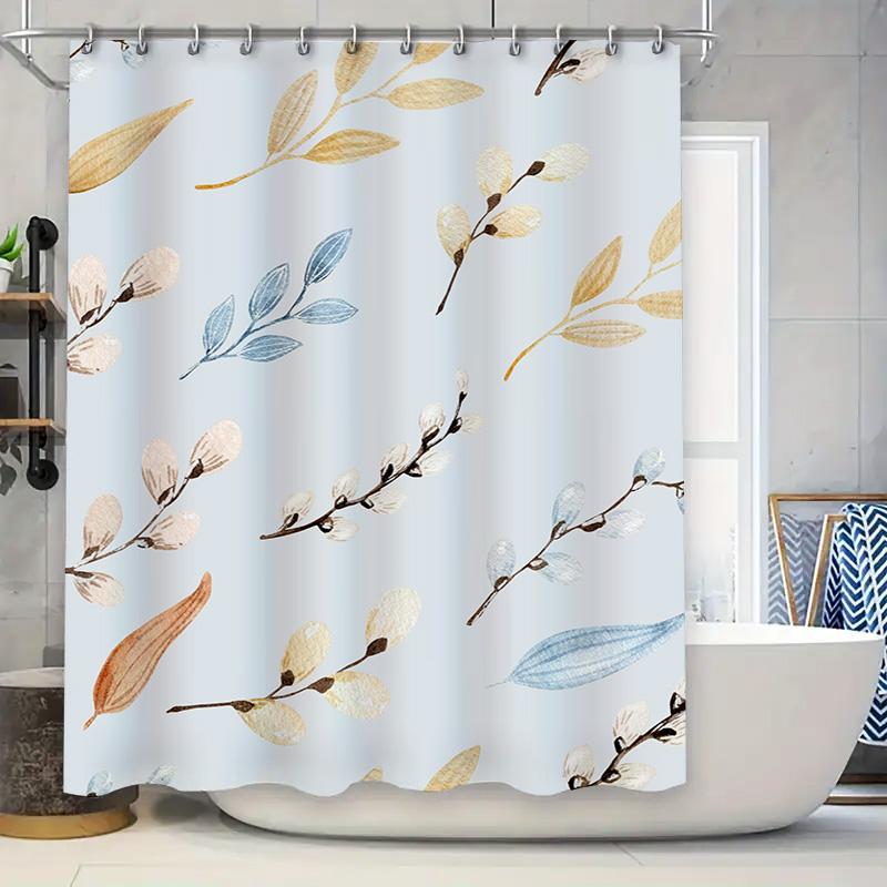 

Waterproof Shower Curtains With Leaves Print Home Decor Bath Accessories Decoration For Bathroom Easy Install Waterproof Fabric W60H190(CM)-1 Pcs