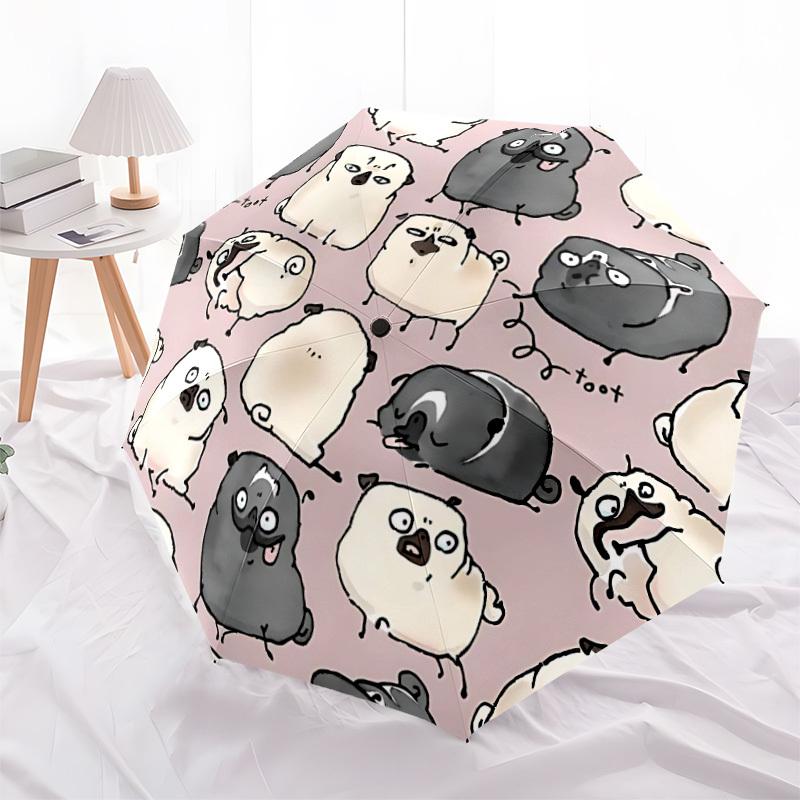 1pc Pug Party Fashionable Automatic Opening/Closing Folding Umbrella with 8 Bones, Windproof Portable, Daily Use128