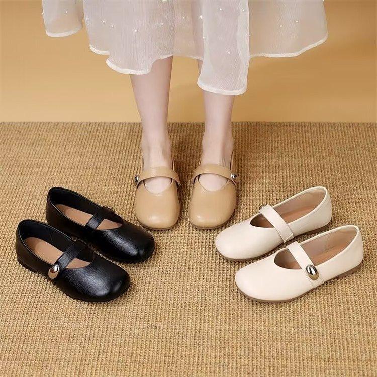 Autumn soft-soled Mary Jane small leather shoes new retro single shoes flat-soled shallow-mouth beanie shoes