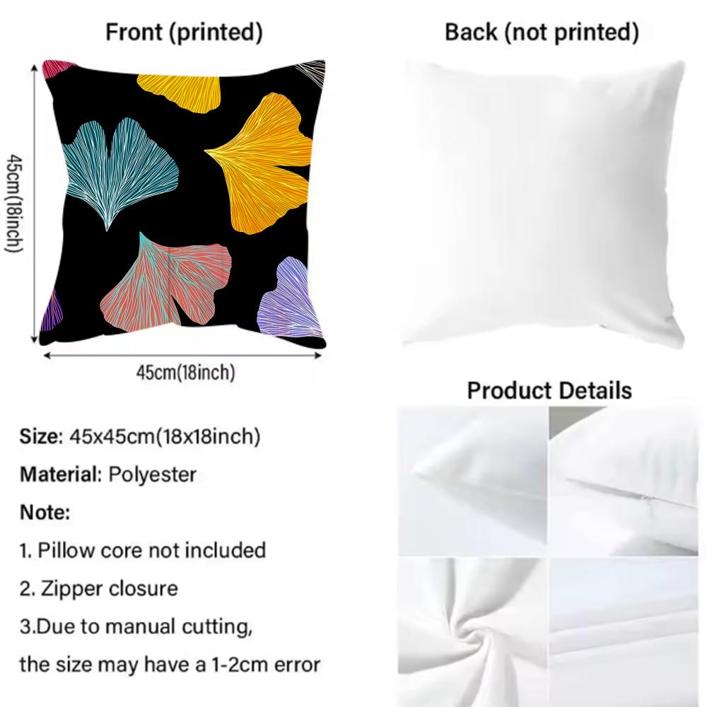 Ginkgo Leaves Printed Cushion Cover Reversible Plush Pillow Cover For Car Sofa Bedroom Decorative Gift Pillowcase