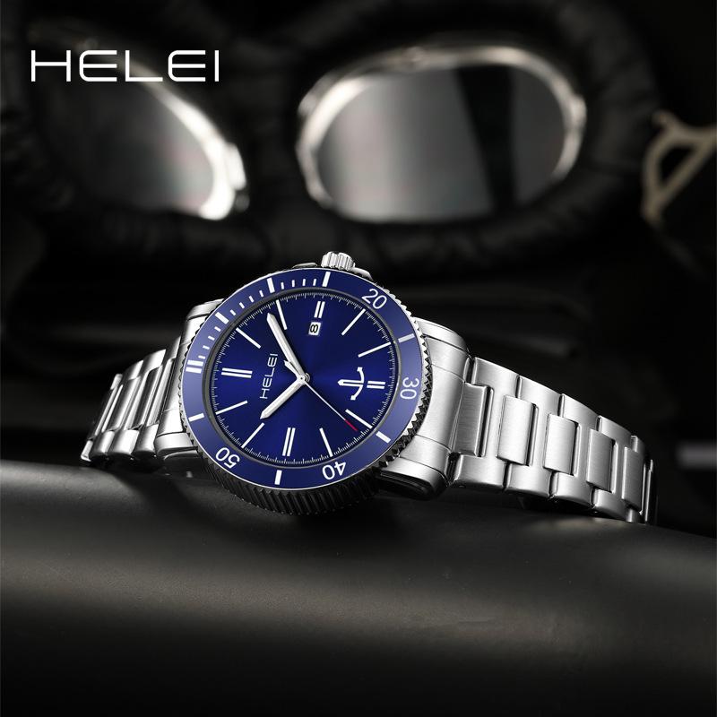 Helei H9002A-G 9002 Waterproof Stainless Steel Strap Round Clock Quartz Watches Business Gift Fashion Men's Wristwatches for Men