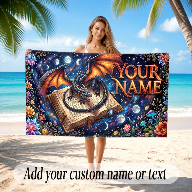 Dragon Theme Soft Beach Towel Personalized Custom Name Text Towel Portable for Beach Pool Travel