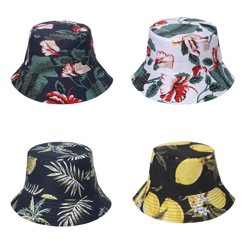 Style Tropical Black And White Leaf Flower Print Shade Doublesided Fisherman Hat