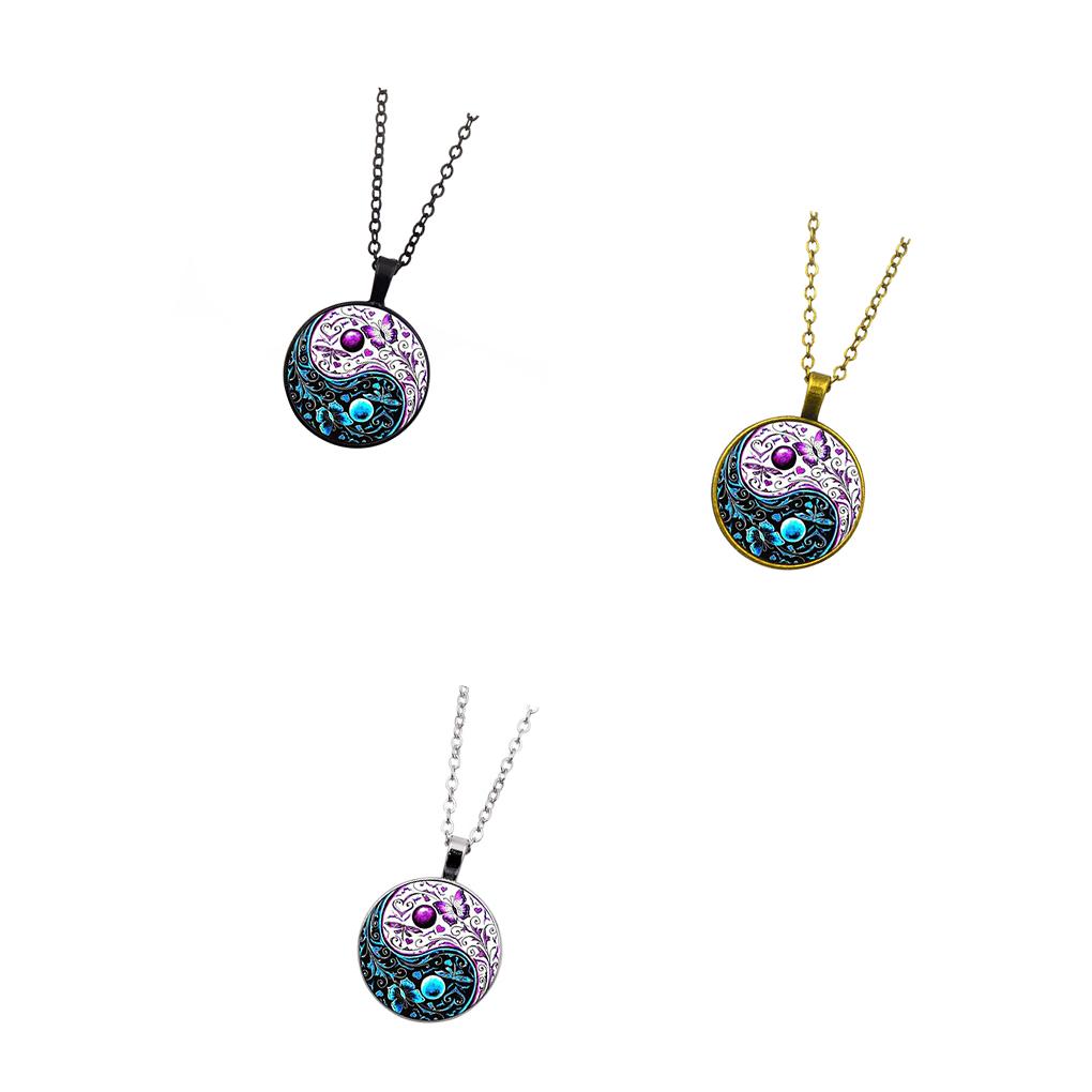 Women Vintage Necklace Contrast Color Tai Contrast Color Tai Pendant Girls Sweater Neck Chain Jewelry - Silver