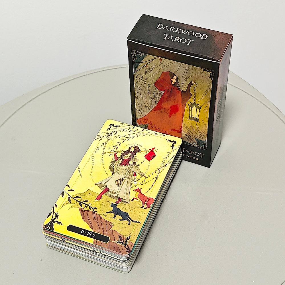 Dark Wood Tarot Deck In Russian Language 10.3*6cm 78 Pcs Cartoon Tarot Cards Based On Rider System