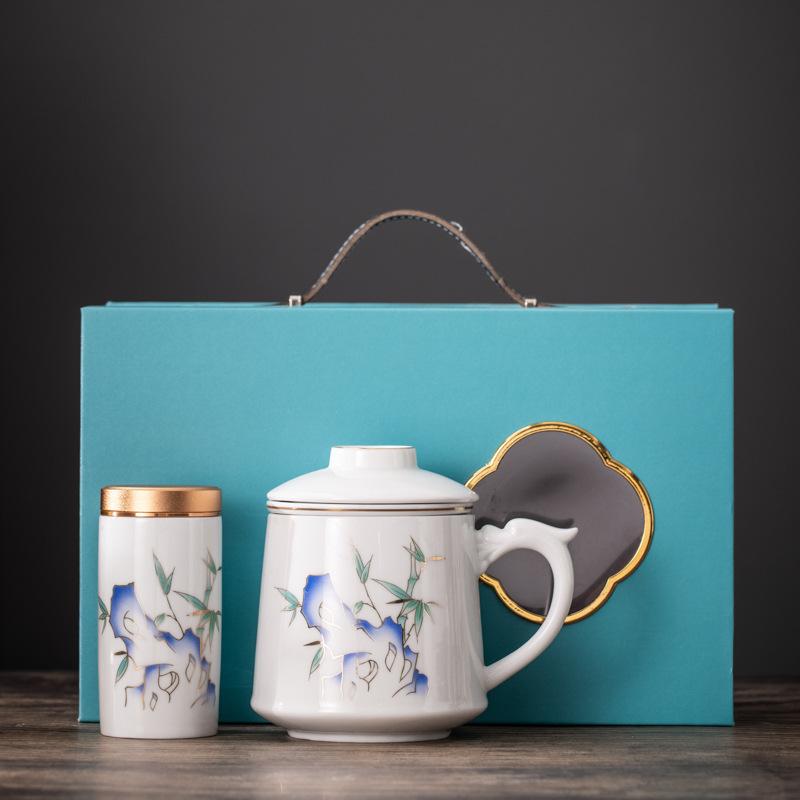 Guochao Office Cup Business Banking Company Festival Activities Gift Set Creative Design Ceramic Water Cup Souvenir