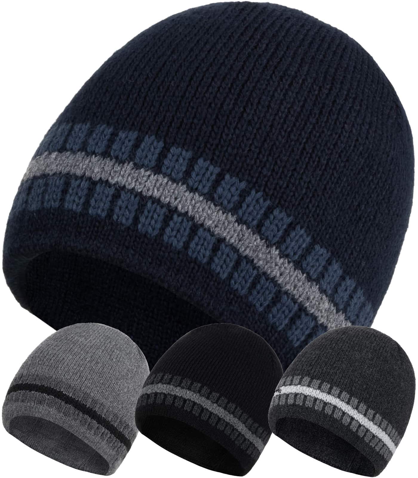 Chapéu de inverno masculino em malha com listras One Size preto