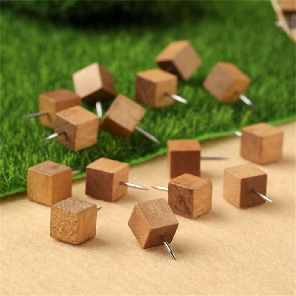114Pcs Wooden Drawing Thumb Tacks Various Style Cork Board Thumbtack DIY Wood Push Pins  Home Craft