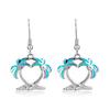 Two Blue Coconut Tree Earrings with Hollowed Out Hearts Temperament and Personality As A Personalized Accessory