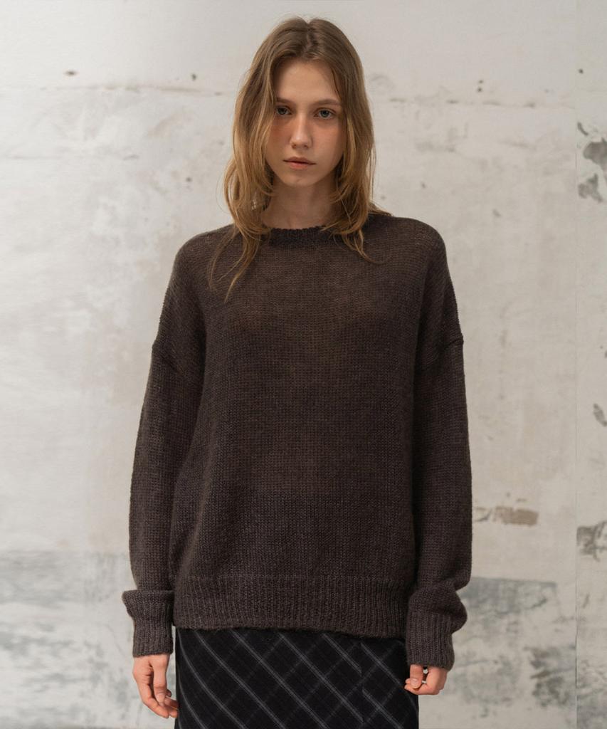 Mosyupamosyu Mohair Wool Round Knit [Charcoal]