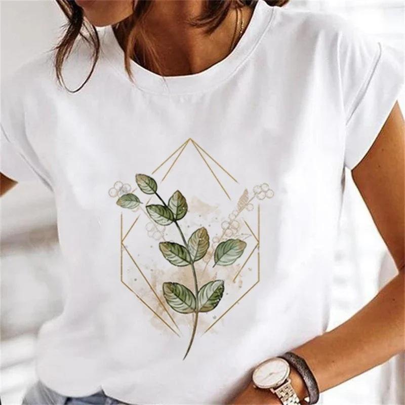 Women's Floral Plant Crew Neck Large Size Short Sleeve T-Shirt Women's Top