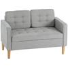 Dwuosobowa sofa ze schowkiem, pikowana guzikami, poduszka, drewno kauczukowe, 117x62x78cm, Jasnoszara