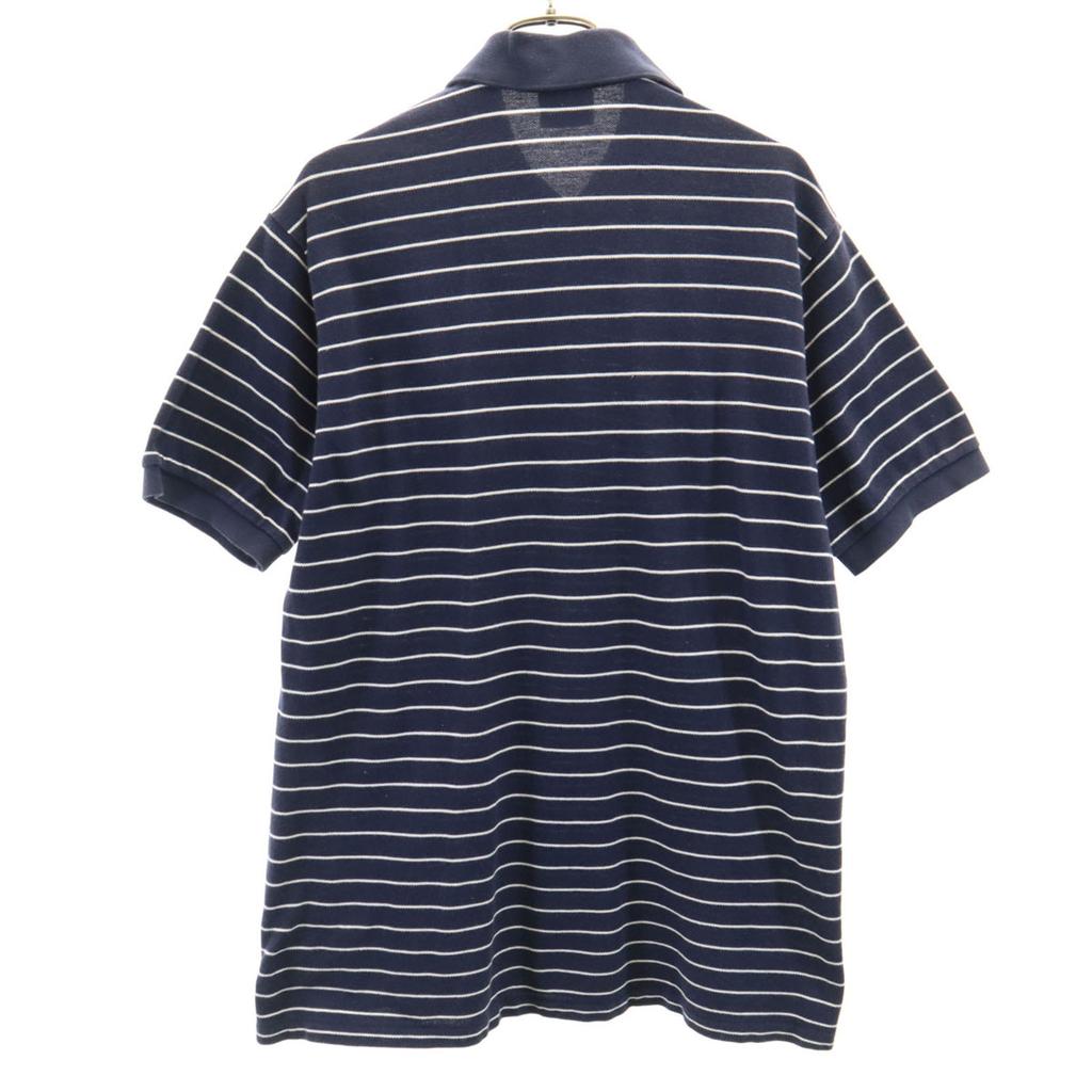 Lacoste Made In Japan Border Pattern Short Sleeve Polo Shirt 4 Navy Fawn Men's Used