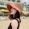 Sun hat large brim sun protection bucket hat foldable hollow splicing bow straw hat seaside vacation sun hat