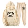 Unisex Hooded Sweatshirt Set Fleece Lined Long Sleeve Pullover Sweatpants Streetwear
