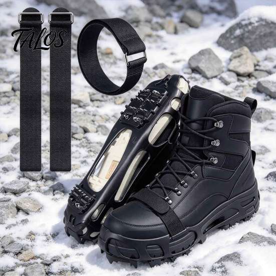 Safety Traction Cleats Straps for Icy Roads 2Pcs Adjustable Ice Cleats, Hook And Loop with Metal Nylon Snow Buckles, Fastening Crampons Not Included