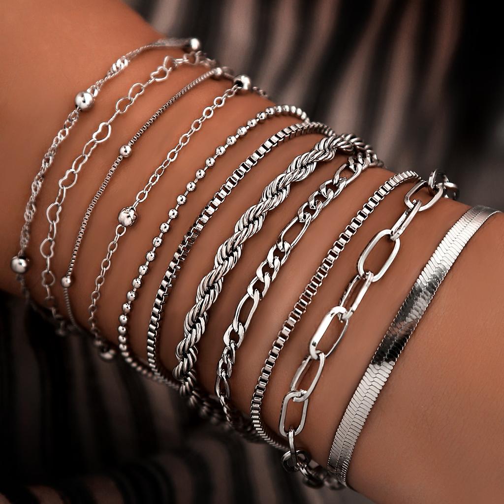 Alloy basic women's bracelet set Cuban chain minimalist multi-layer chain bracelet strip