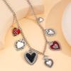 Fashionable Gothic Chunkies Chain Necklace With Flaming Heart Charm and Evil Eyes Pendant for Halloween Jewelry