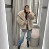 Womens Short Faux Fur Coat With Turn-Down Collar Premium Fluffy Outerwear Winter Stylish Streetwear