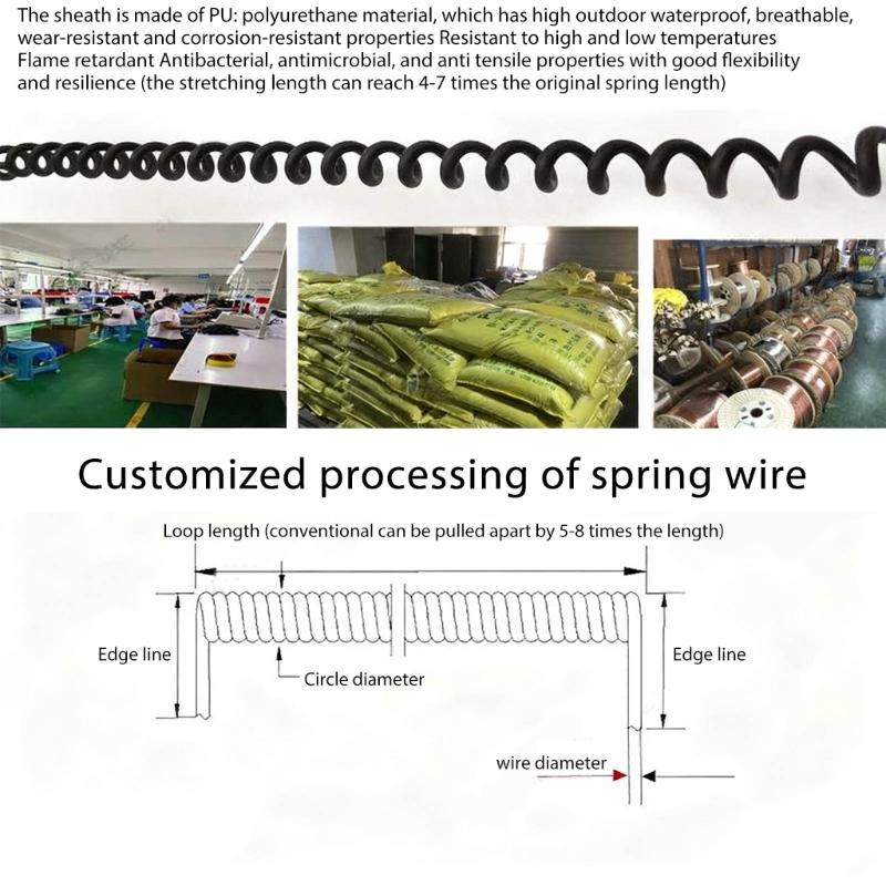 Shrinkable Cable Power Extension Cord 18AWG 4 Cores Spring Spirals Black Cable Telescopic Wire for Industrial/Homes Use