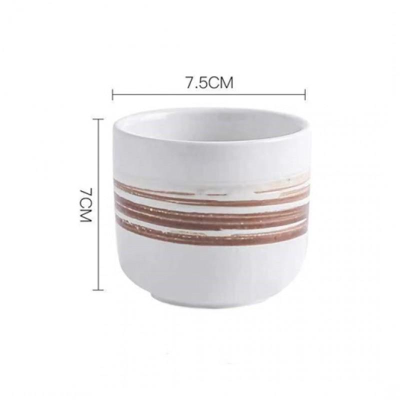 Japanese Style Ceramic Tea Cup Retro Stoneware Coffee Mug Stackable Handmade 200ml Round Single-Layer