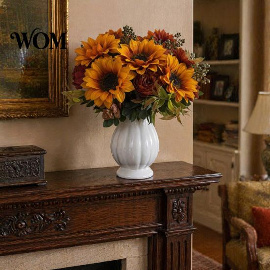 Romantische Ästhetische Blumen für Schlafzimmer Sonnenblumen Künstliche Blumen, Realistisches Fake-Bouquet Hochzeit Zuhause, Rustikale Wiederverwendbare Seidenblumenstiele