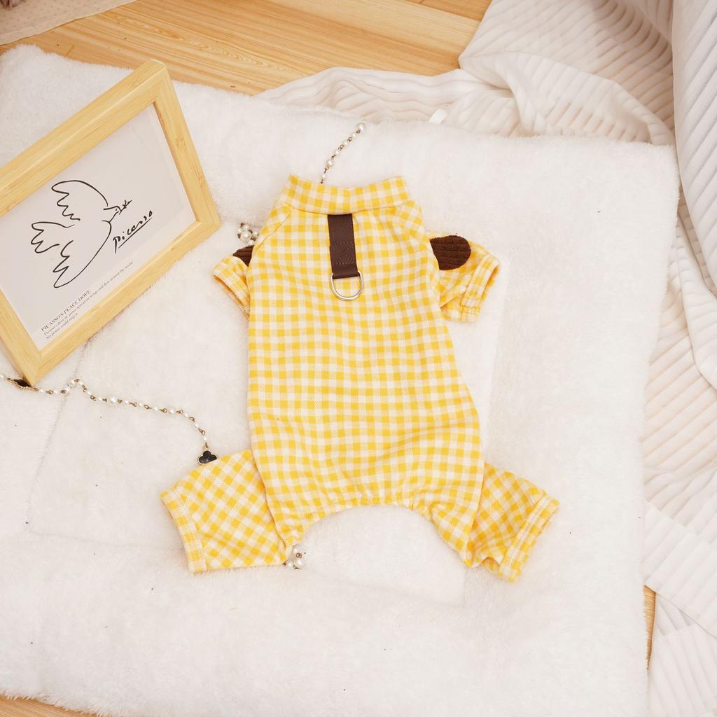 Cat and Dog Clothes Pet Clothing Autumn and Winter Four Legs Home Clothes Teddy Bear Small Dog Pet Plaid Base Shirt Puppy
