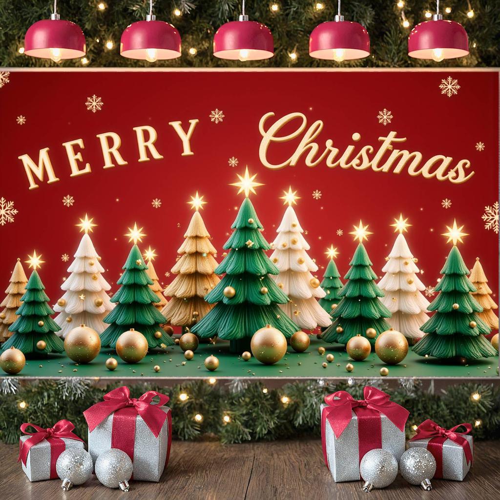 Christmas Event Banner Golden Ornaments Merry Christmas Banner Christmas Photo Banner Colorful Decor For Family Party Indoor